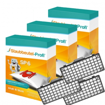 Staubbeutel-Profi SP6, 30 Staubsaugerbeutel und 3 Hepafilter kompatibel mit VZ154 