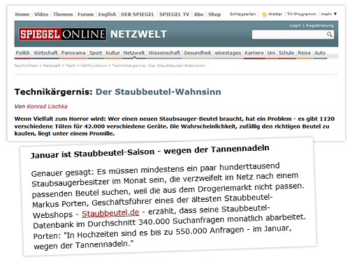 Staubbeutel.de in Spiegel Online
